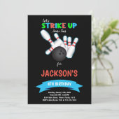 Black Bowling Ball Verjaardag Uitnodiging (Staand voorkant)
