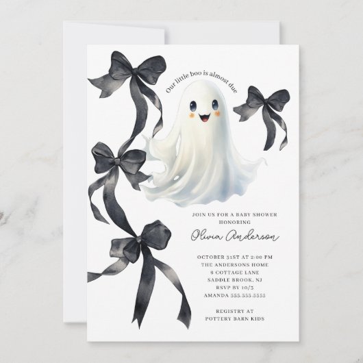 Black Bows Ghost-Baby shower Kaart (Voorkant)