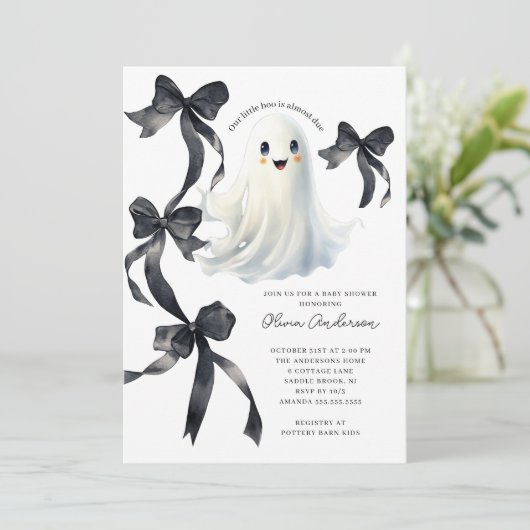 Black Bows Ghost-Baby shower Kaart (Staand voorkant)