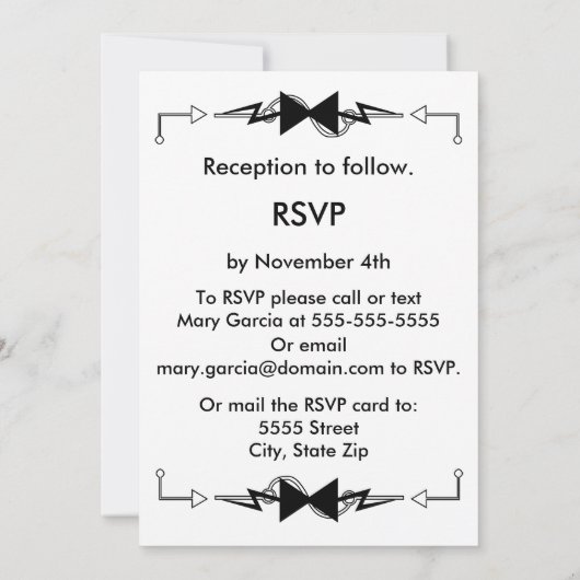 Black Bowtie elektronische bruiloft Kaart (Achterkant)