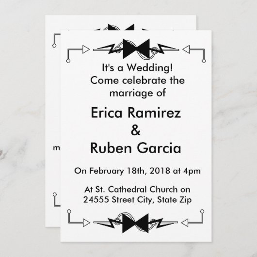 Black Bowtie elektronische bruiloft Kaart (Voorkant / Achterkant)