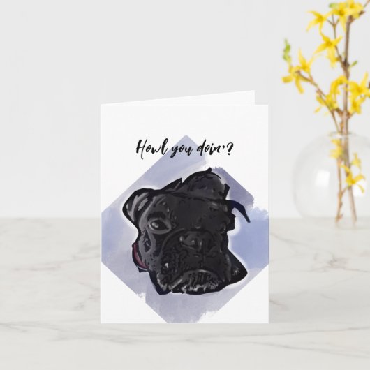 Black Boxer Pup Kaart (Gele Bloem)