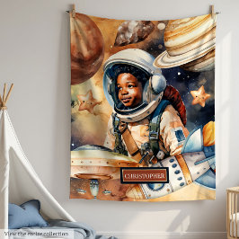 Black Boy Astronaut Deken Waterverf Space Gift