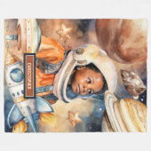 Black Boy Astronaut Room Decor Waterverf Deken (Voorkant (Horizontaal))