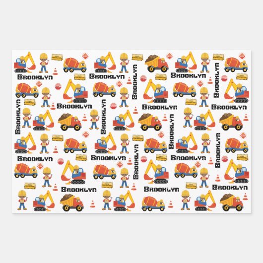 Black Boy Construction Personalized Inpakpapier Vel (Voorkant)