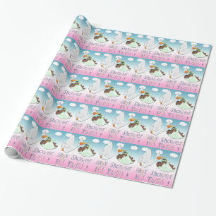 Black Boy & Girl Twins Baby shower Gift Wrap Cadeaupapier