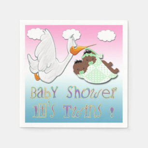 Black Boy & Girl Twins - Stork Baby shower Papier Servetten