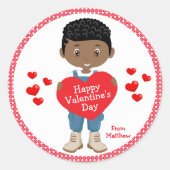 Black Boy Happy Valentine's Day Ronde Sticker (Voorkant)