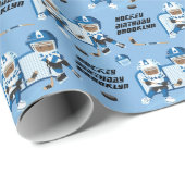 Black Boy Hockey Birthday Persoonlijk Cadeaupapier (Rol Hoek)