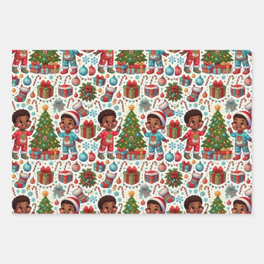 Black Boy Holiday Joy Gift Wrapping Inpakpapier Vel (Voorkant 3)