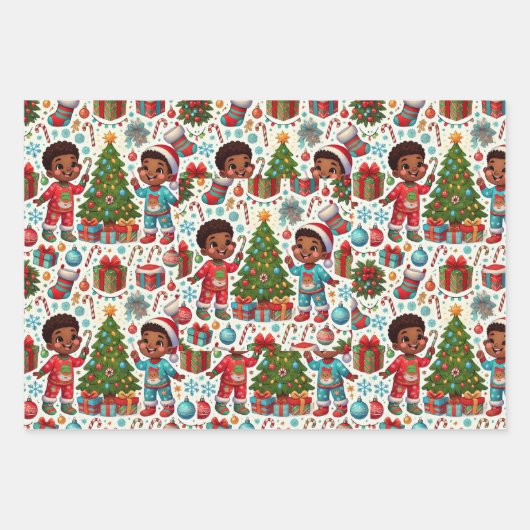 Black Boy Holiday Joy Gift Wrapping Inpakpapier Vel (Voorkant)