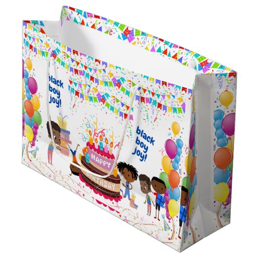 Black Boy Joy Verjaardag Groot Cadeauzakje (Voorkant Gekanteld)