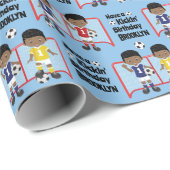 Black Boy Soccer Birthday Personalized Cadeaupapier (Rol Hoek)