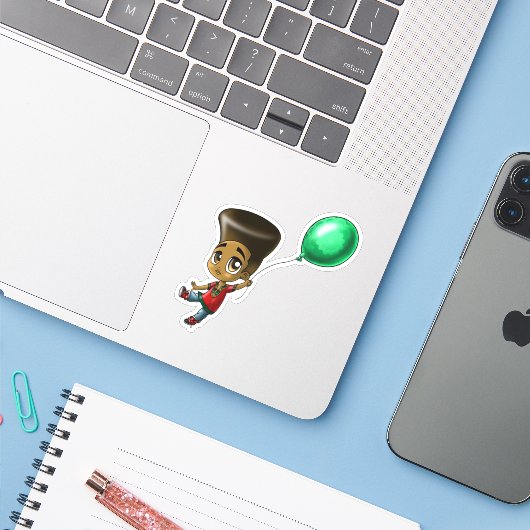 Black Boy Sticker (Laptop met iPhone)