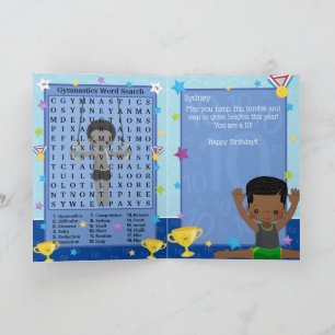 Black Boys Gymnastics Word Search Happy Birthday Kaart