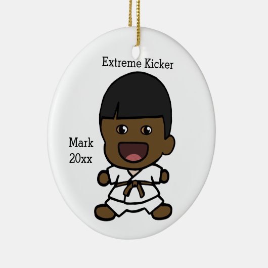 Black Boy's Karate Kerstversiering Keramisch Ornament (Rechts)