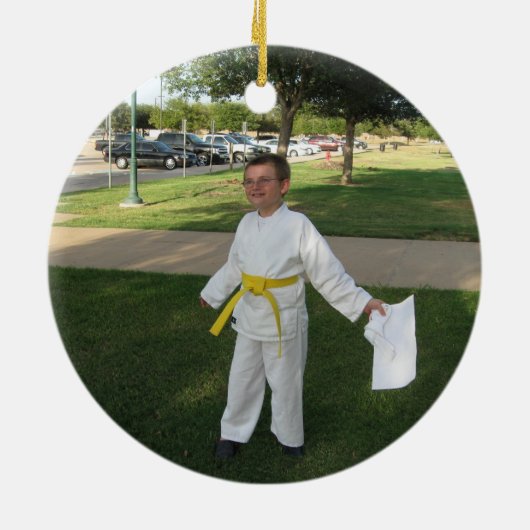 Black Boy's Karate Kerstversiering Keramisch Ornament (Achterkant)