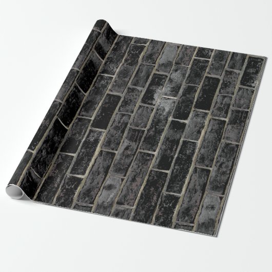 Black Brick Wall patroon Cadeaupapier (Uitgerold)