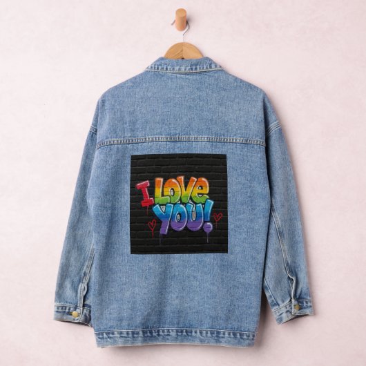Black Brick Wall with Graffiti “I Love You!” Denim Jacket (Hangar)