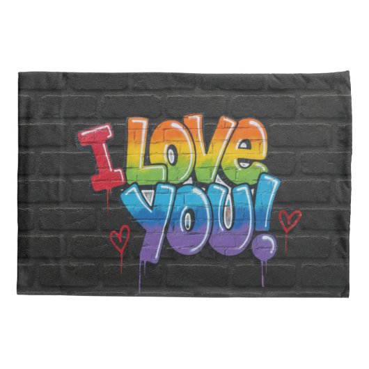 Black Brick Wall with Graffiti “I Love You!” Kussensloop (Achterkant)
