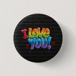 Black Brick Wall with Graffiti “I Love You!” Ronde Button 3,2 Cm
