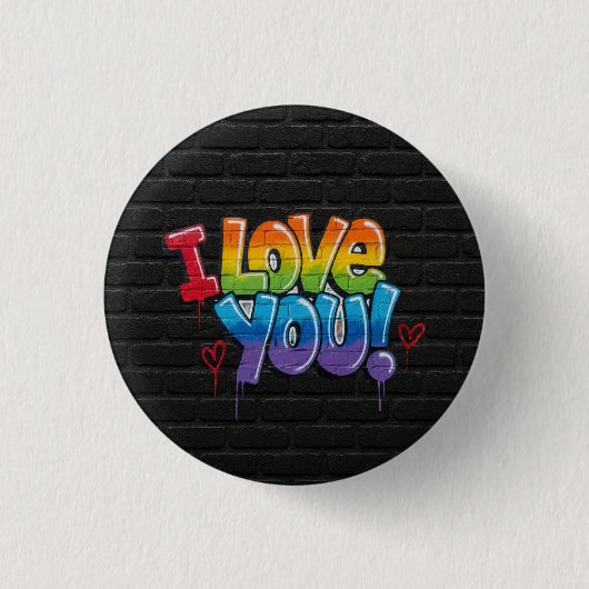 Black Brick Wall with Graffiti “I Love You!” Ronde Button 3,2 Cm (Voorkant)