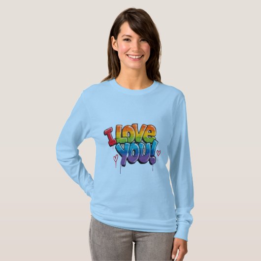 Black Brick Wall with Graffiti “I Love You!” T-shirt (Voorkant volledig)