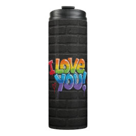 Black Brick Wall with Graffiti “I Love You!” Thermosbeker