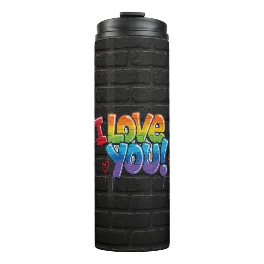 Black Brick Wall with Graffiti “I Love You!” Thermosbeker (Voorkant)