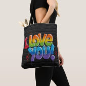 Black Brick Wall with Graffiti “I Love You!” Tote Bag (Dichtbij)