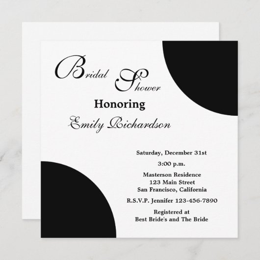 Black Bridal Douche Uitnodiging - Zwart op wit (Voorkant / Achterkant)