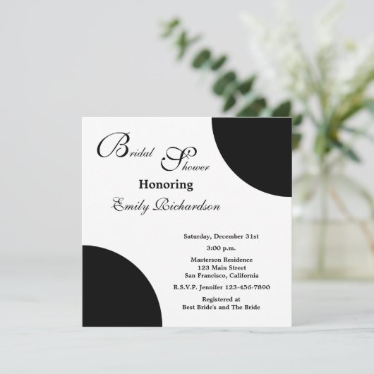 Black Bridal Douche Uitnodiging - Zwart op wit (Staand voorkant)