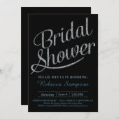 Black Bridal Shower Invitation - Zilver Script Kaart (Voorkant / Achterkant)