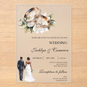 Black bride and groom acrylic wedding acryl uitnodigingen (Voorkant)