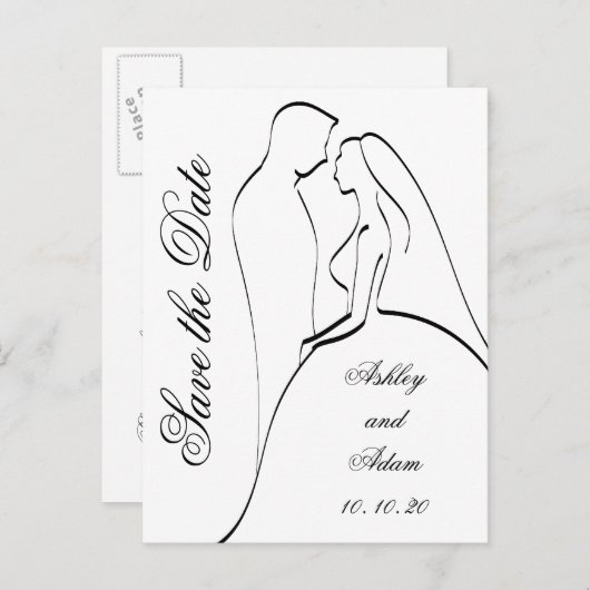 Black Bride and Groom Silhouette Bewaar de datum Aankondigingskaart (Voorkant / Achterkant)