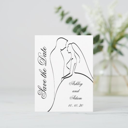 Black Bride and Groom Silhouette Bewaar de datum Aankondigingskaart (Staand voorkant)