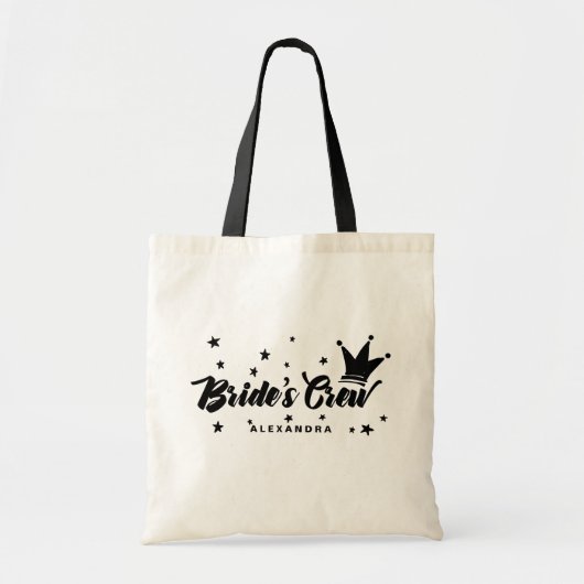 Black Bride's Crew Typography Kroon en sterren Tote Bag (Voorkant)