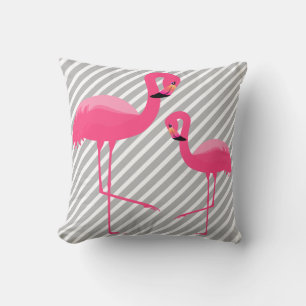 BLACK BRIGHT PINK FLAMINGO White Grey Stripe Kussen
