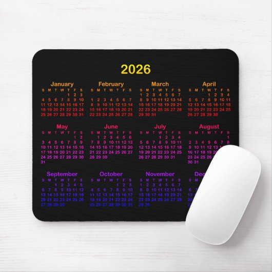 Black Bright Rainbow Gradient 2026 Calendar Muismat (Met muis)