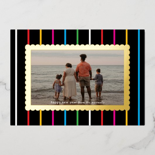 Black Bright Stripes and Scallops Landscape Photo Folie Feestdagenkaart (Voorkant)