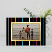 Black Bright Stripes and Scallops Landscape Photo Folie Feestdagenkaart (Staand Voorkant)