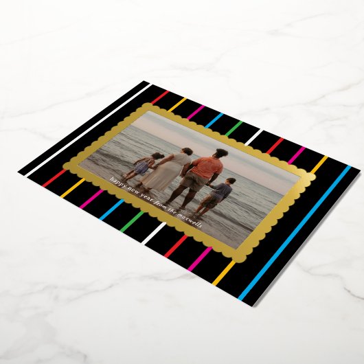 Black Bright Stripes and Scallops Landscape Photo Folie Feestdagenkaart (Gedraaid)