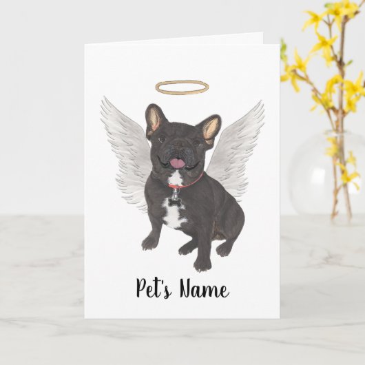 Black Brindle Frenchie Sympathie Memorial Kaart (Gele Bloem)