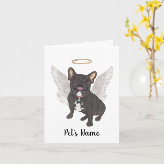 Black Brindle Frenchie Sympathie Memorial Kaart (Gele Bloem)