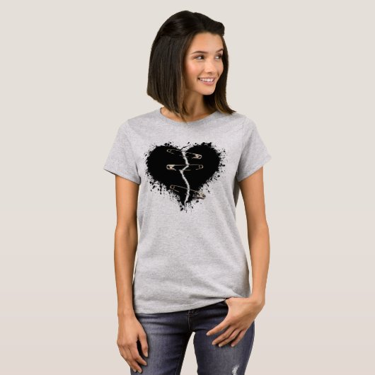 Black Broken Heart gefineerd Gothic T-shirt (Voorkant volledig)