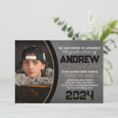 Black & Bronze Chalkboard Afstuderen Aankondiging (Staand voorkant)