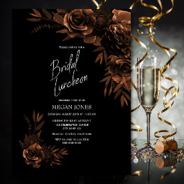 Black Bronze Floral Bridal Luncheon Invitation Kaart