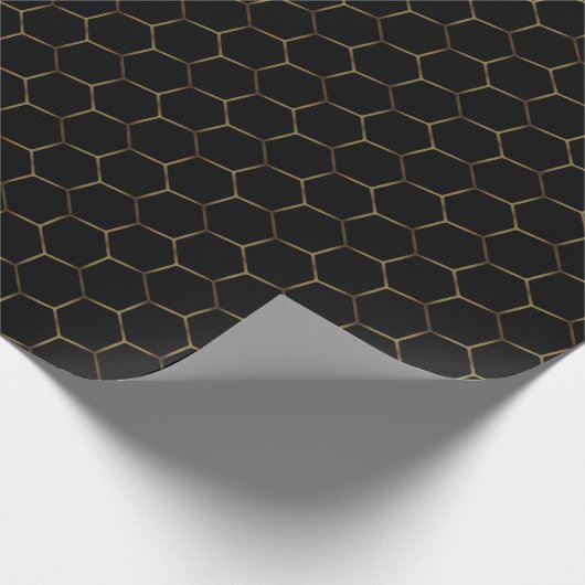 Black Bronze Honeycomb Hexagon Pattern Chic Manly Cadeaupapier (Hoek)