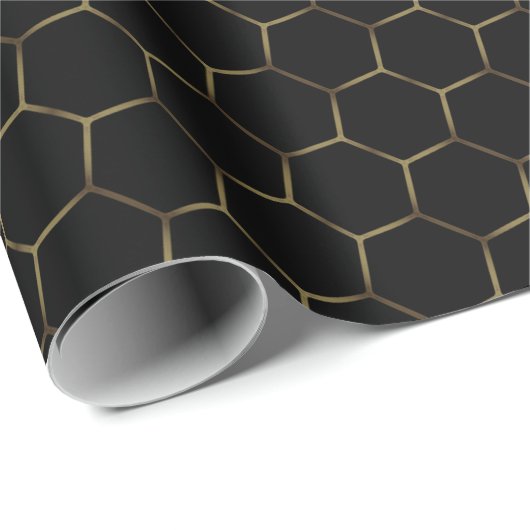 Black Bronze Honeycomb Hexagon Pattern Chic Manly Cadeaupapier (Rol Hoek)