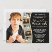 Black & Bronze Photo Filmstrip Afstudeerder Aankon Kaart (Voorkant)